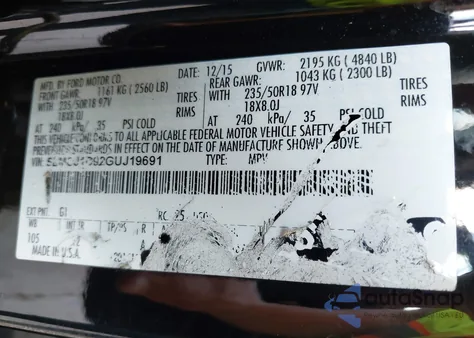 2016 Lincoln Mkc Premier z USA, uszkodzony, nr VIN 5LMCJ1C92GUJ19691